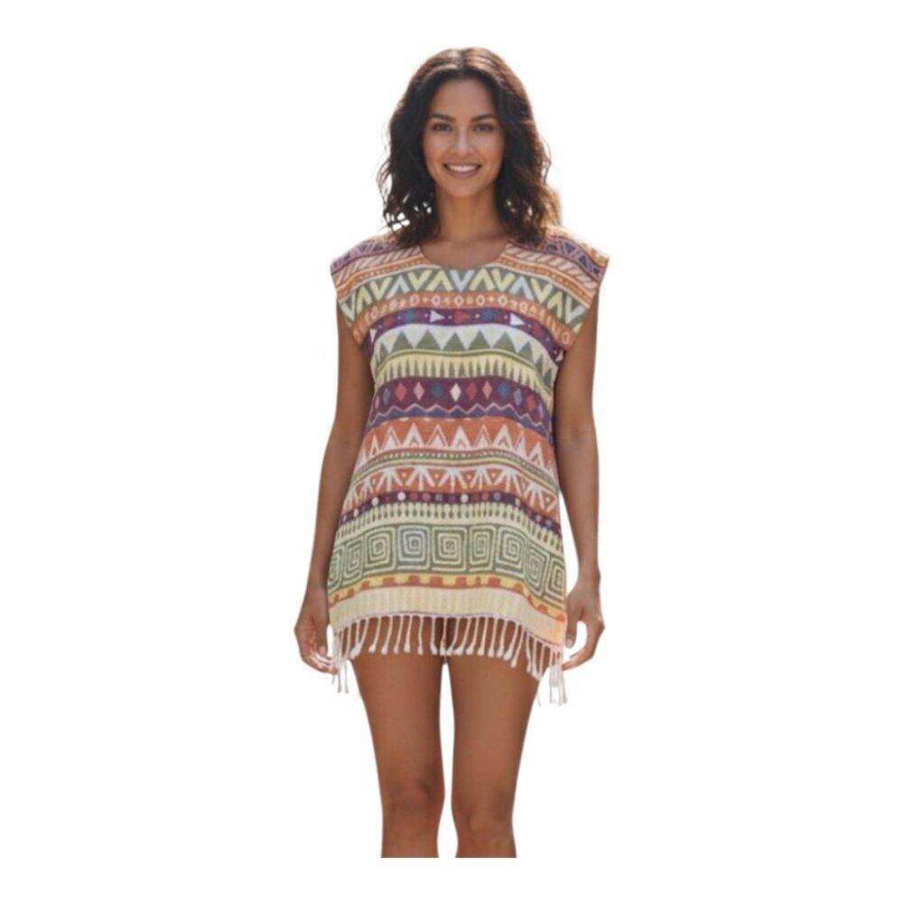 Naura Concept Organic Woven Cotton Beach Dress Yarn Dyed Turkish Peshtemal Aztec